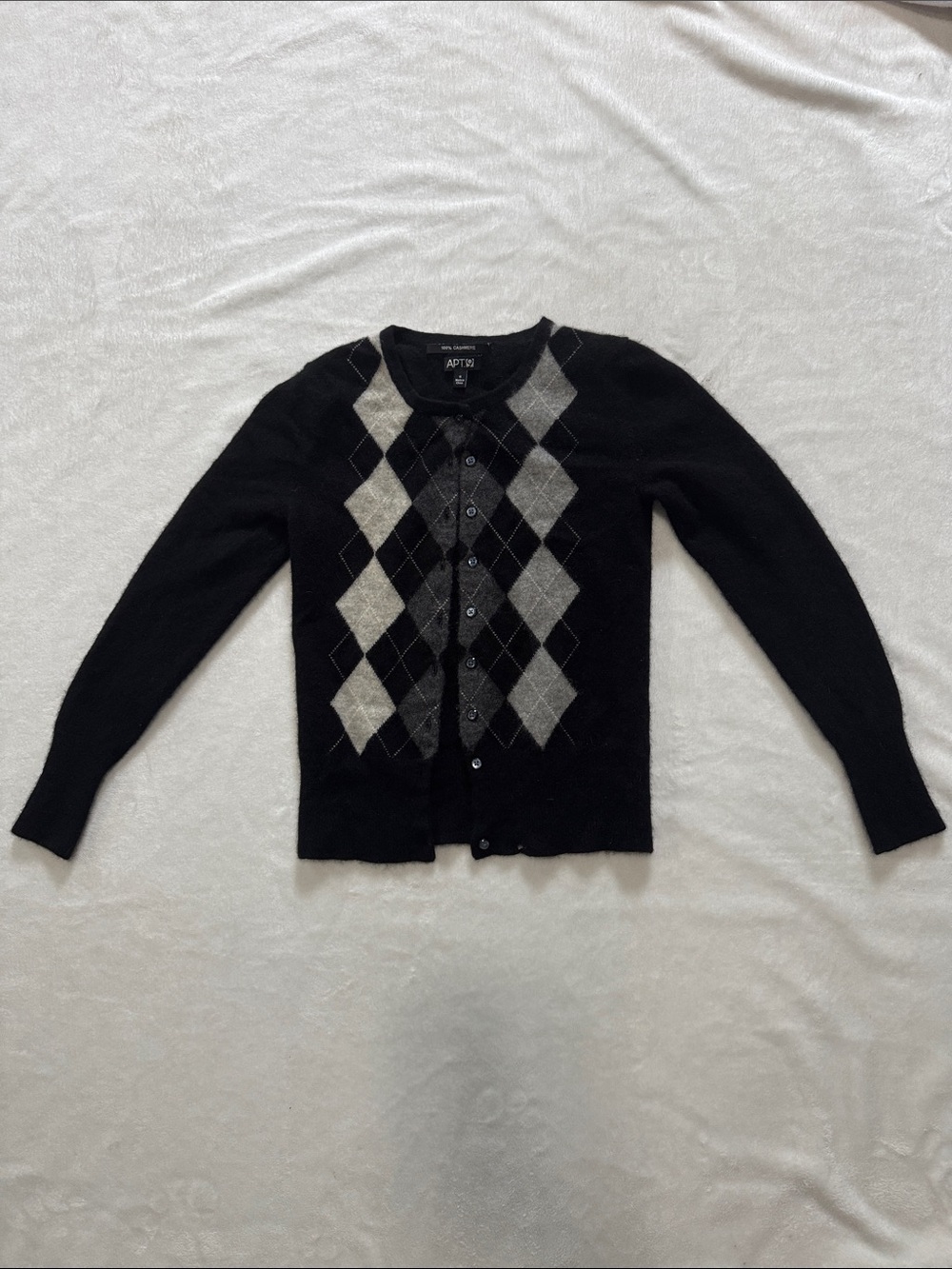 Apt. 9 Black and Gray Argyle Button-Up Cardigan